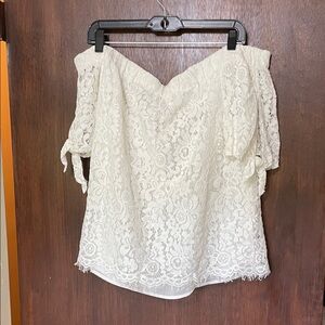 Stella Tweed lace off the shoulder, top with tie sleeves